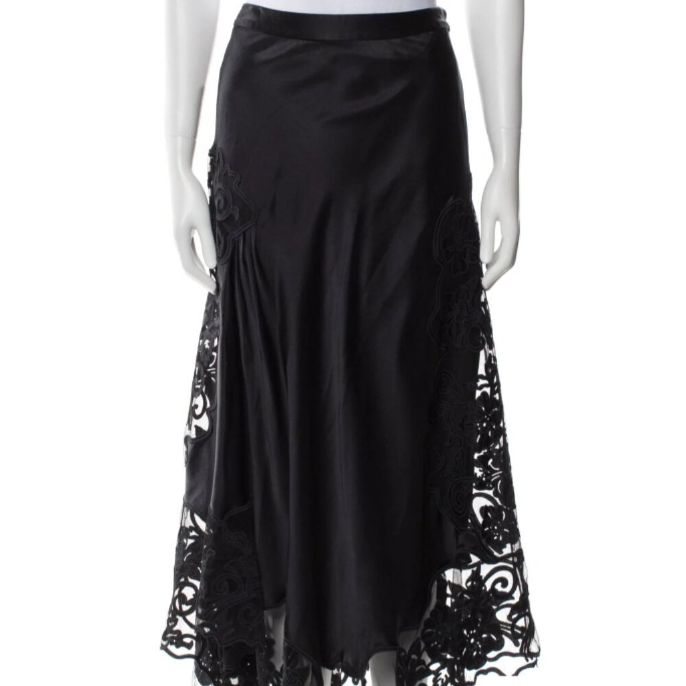 Black Lace-Trim Satin Maxi Skirt - Picture 6 of 8